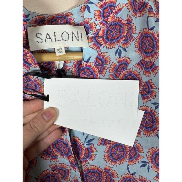 SALONI Tilda Floral Silk Crepe De Chine Dress Ciel Dragonfruit MSRP $495 Size 4 - Picture 10 of 12